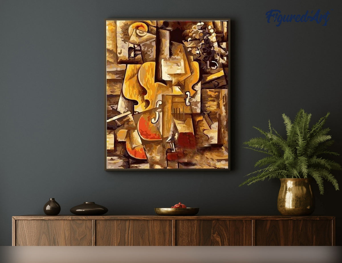 Malen nach Zahlen 40x50cm ohne Keilrahmen Figured’Art Picasso Violine und Trauben - Kidis Art