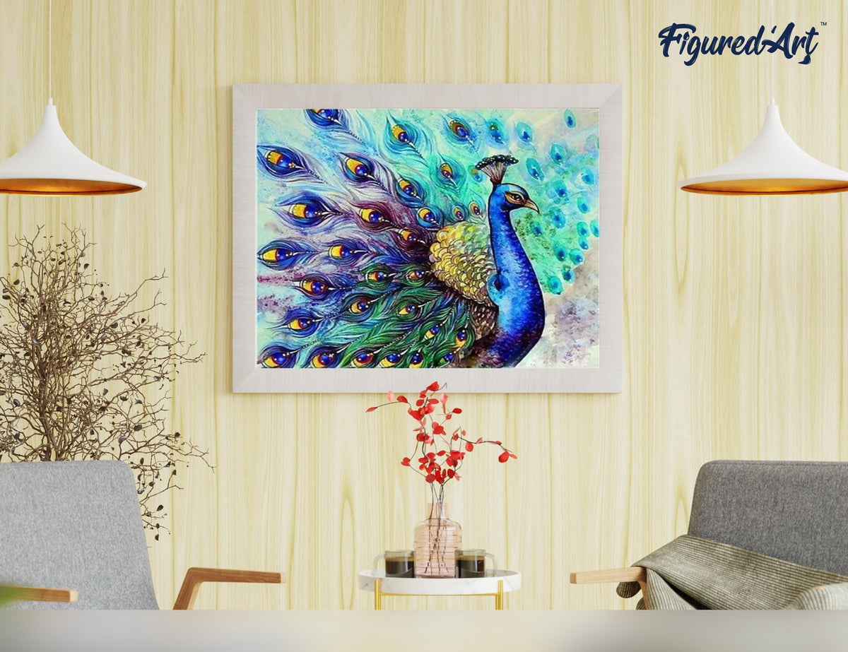 Malen nach Zahlen 40x50cm ohne Keilrahmen Figured’Art Bunter Pfau - Kidis Art