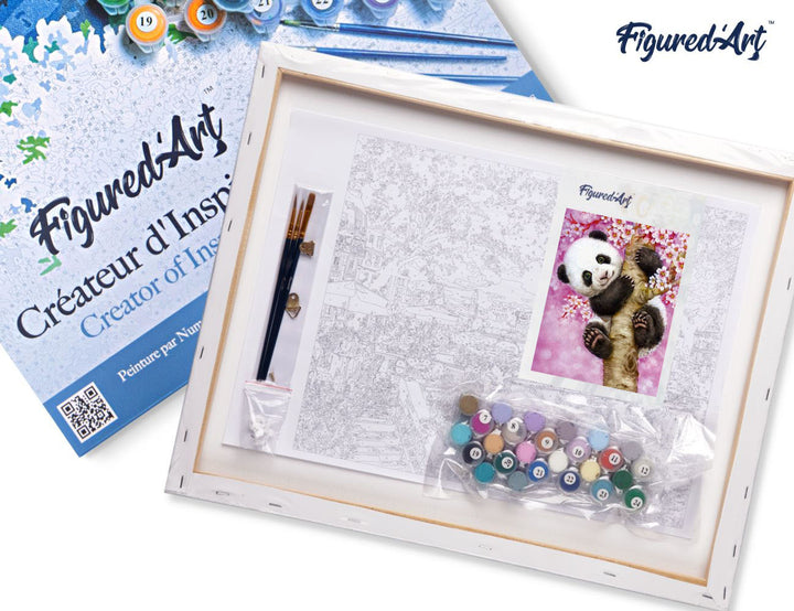 Malen nach Zahlen 40x50cm auf Keilrahmen gespannt Figured’Art Panda Baby - Kidis Art