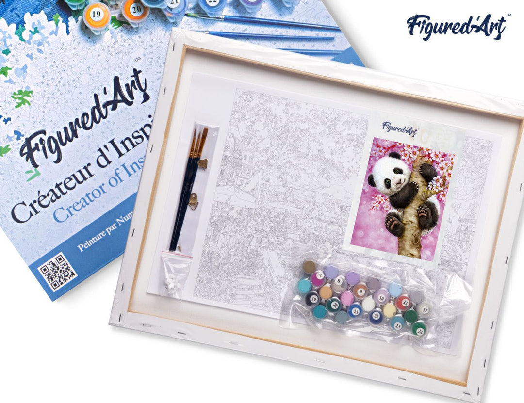 Malen nach Zahlen 40x50cm auf Keilrahmen gespannt Figured’Art Panda Baby