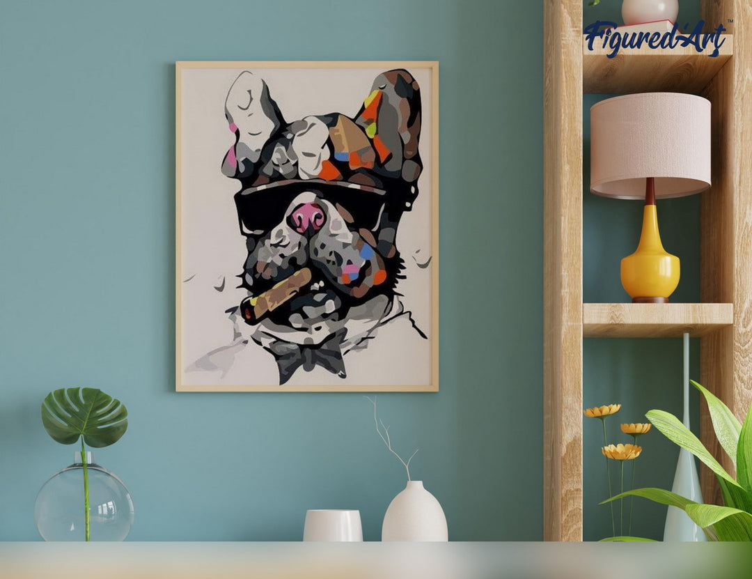 Malen nach Zahlen 40x50cm ohne Keilrahmen Figured’Art Hund mit Zigarre