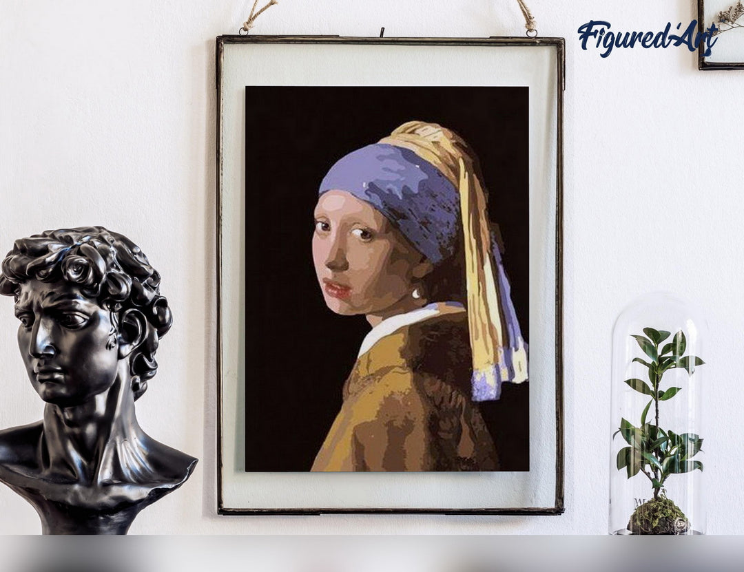 Malen nach Zahlen 40x50cm auf Keilrahmen gespannt Figured’Art Vermeer - Mädchen mit dem Perlenohrring