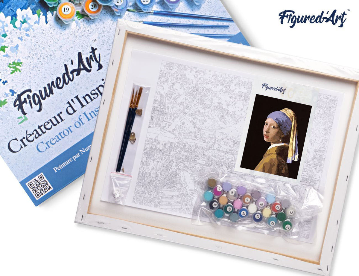 Malen nach Zahlen 40x50cm auf Keilrahmen gespannt Figured’Art Vermeer - Mädchen mit dem Perlenohrring - Kidis Art