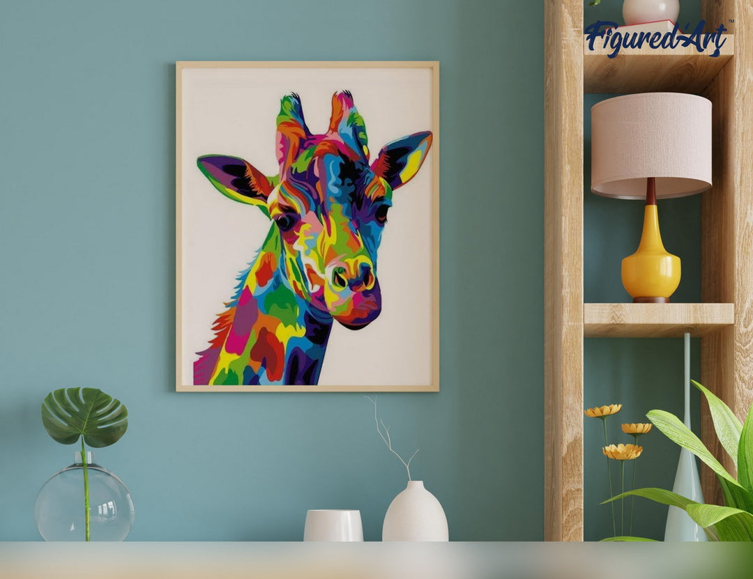 Malen nach Zahlen 40x50cm auf Keilrahmen gespannt Figured’Art Pop Art Giraffe