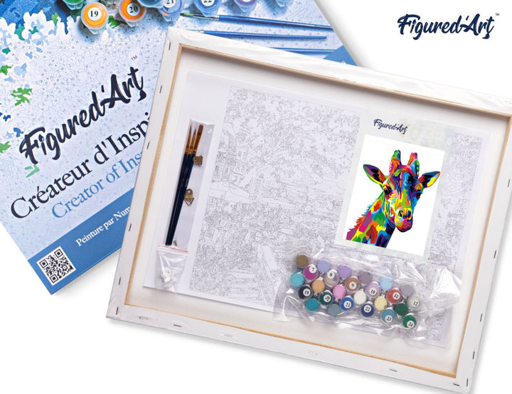 Malen nach Zahlen 40x50cm auf Keilrahmen gespannt Figured’Art Pop Art Giraffe