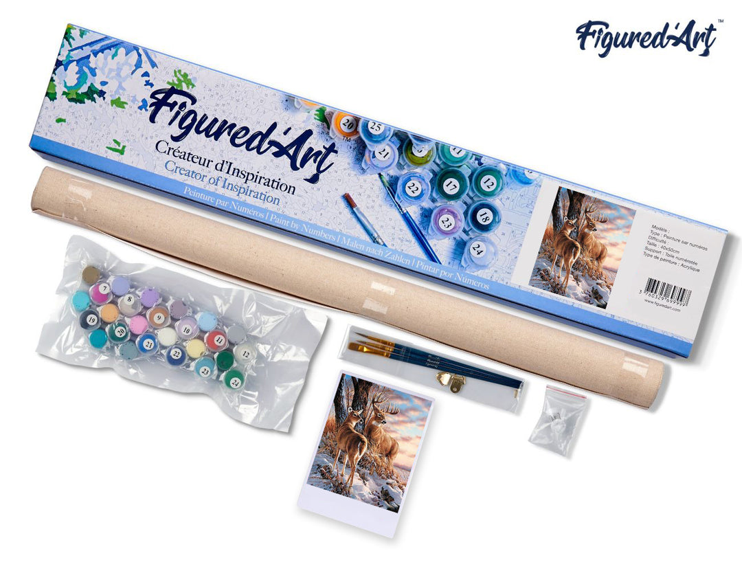 Malen nach Zahlen 40x50cm ohne Keilrahmen Figured’Art Hirsch im Winter