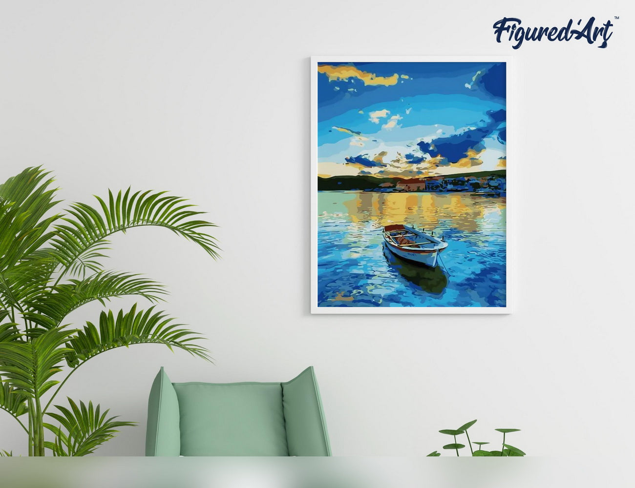 Malen nach Zahlen 40x50cm ohne Keilrahmen Figured’Art Boot und Sonnenaufgang - Kidis Art