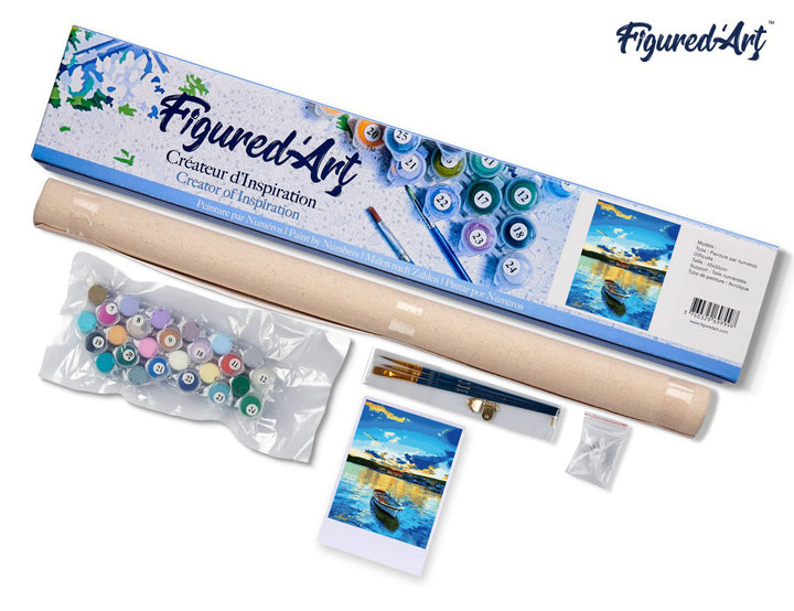 Malen nach Zahlen 40x50cm ohne Keilrahmen Figured’Art Boot und Sonnenaufgang - Kidis Art