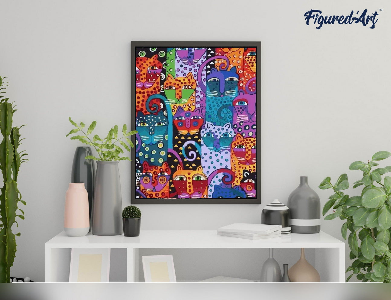 Malen nach Zahlen 40x50cm ohne Keilrahmen Figured’Art Katzen abstrakt - Kidis Art