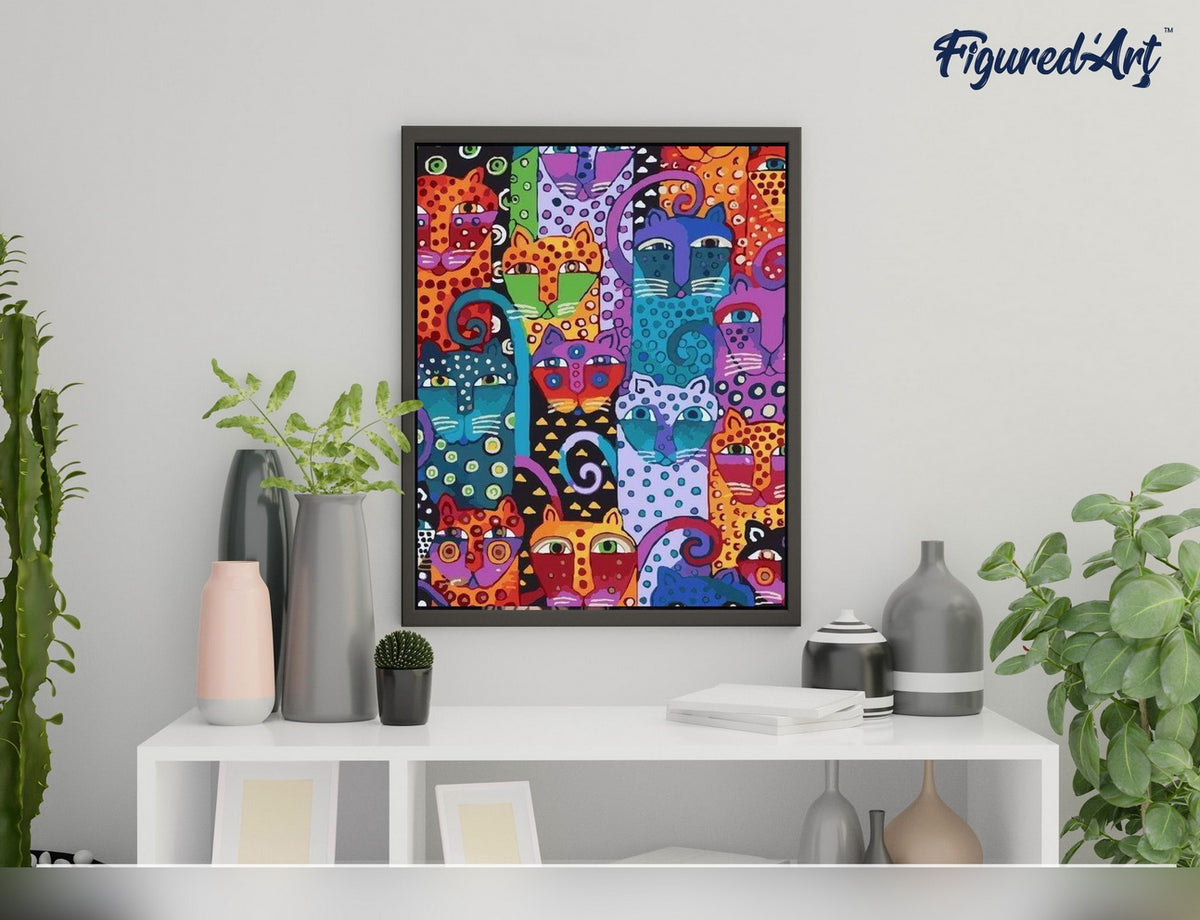 Malen nach Zahlen 40x50cm ohne Keilrahmen Figured’Art Katzen abstrakt - Kidis Art