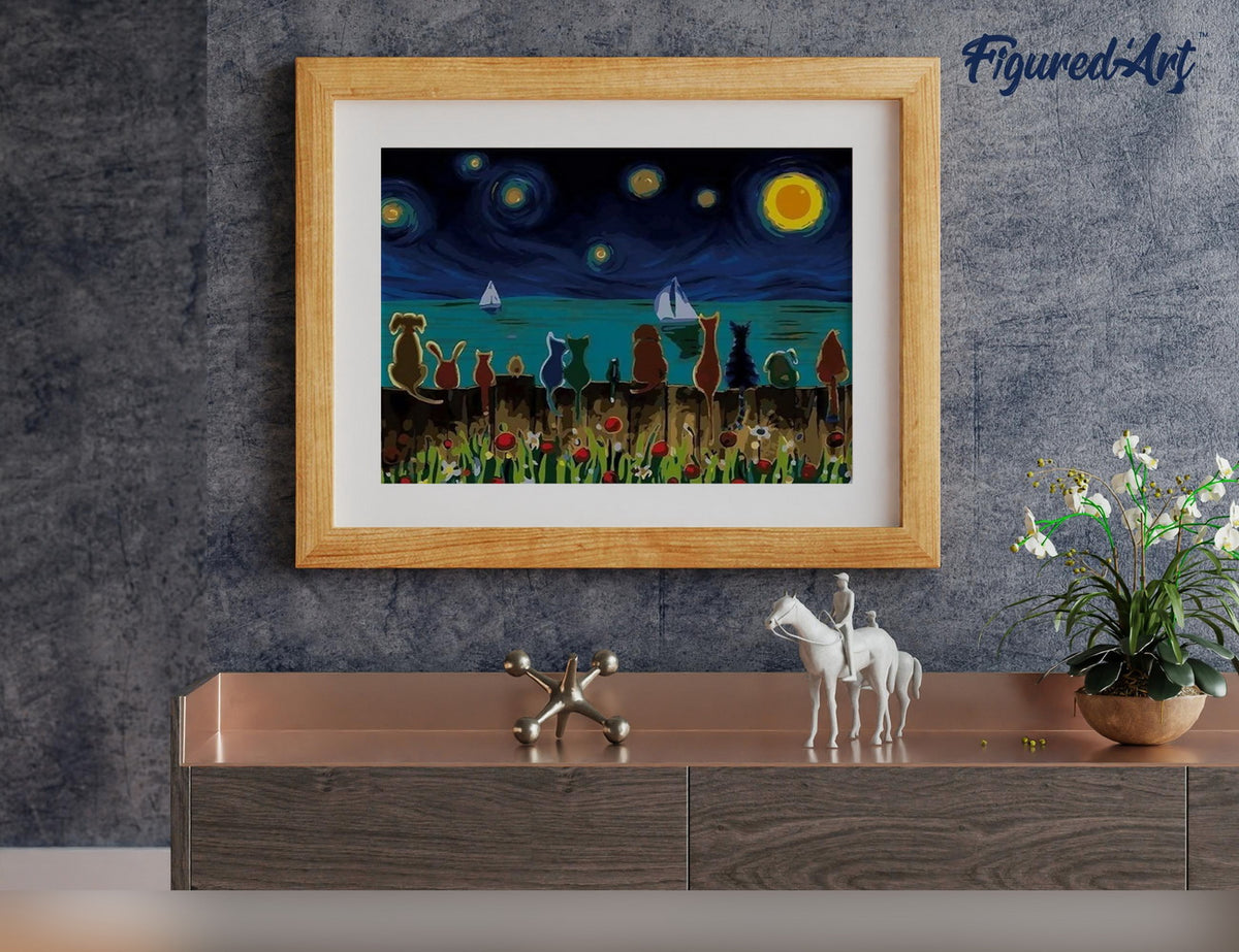 Malen nach Zahlen 40x50cm ohne Keilrahmen Figured’Art Sternennacht und Tiere von hinten - Kidis Art