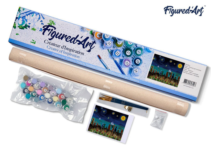 Malen nach Zahlen 40x50cm ohne Keilrahmen Figured’Art Sternennacht und Tiere von hinten