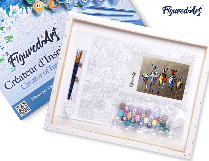 Malen nach Zahlen 40x50cm auf Keilrahmen gespannt Figured’Art Zebras von hinten - Kidis Art