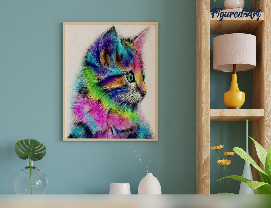 Figured'Art Malen Nach Zahlen Set 40x50 cm Auf Keilrahmen Buntes Kätzchen Komplettset - Kidis Art