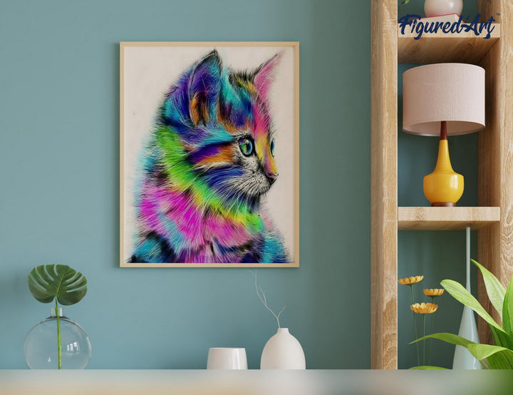Malen nach Zahlen 40x50cm auf Keilrahmen gespannt Figured’Art Buntes Kätzchen