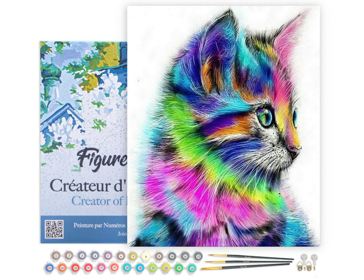 Figured'Art Malen Nach Zahlen Set 40x50 cm Auf Keilrahmen Buntes Kätzchen Komplettset - Kidis Art