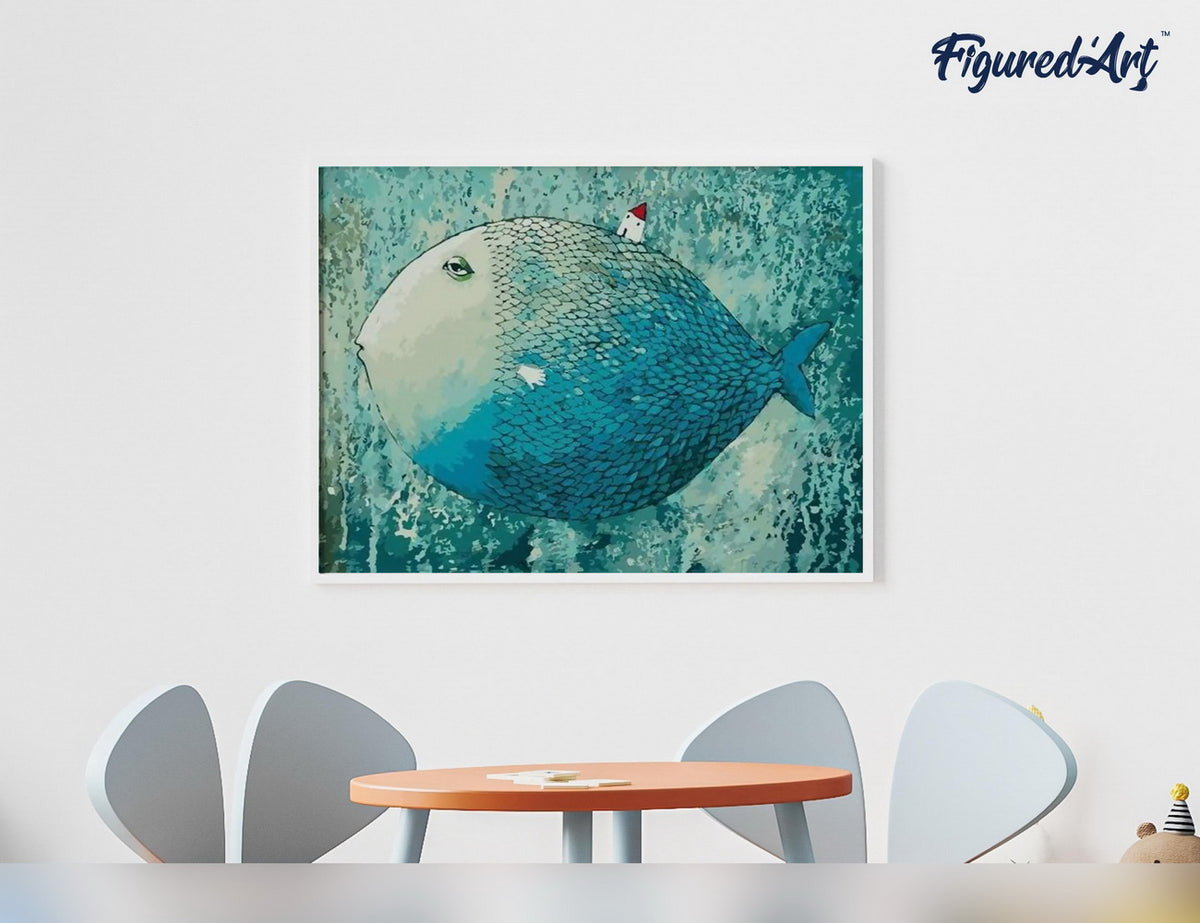 Malen nach Zahlen 40x50cm ohne Keilrahmen Figured’Art Künstlerischer Fisch - Kidis Art