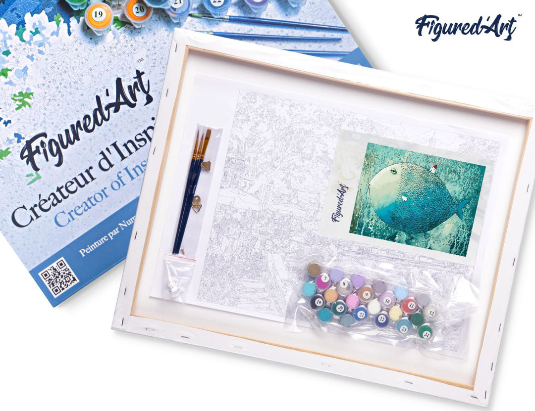 Malen nach Zahlen 40x50cm auf Keilrahmen gespannt Figured’Art Künstlerischer Fisch