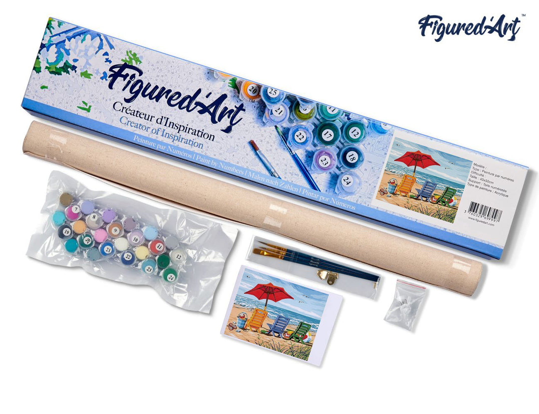 Malen nach Zahlen 40x50cm ohne Keilrahmen Figured’Art Stühle am Strand