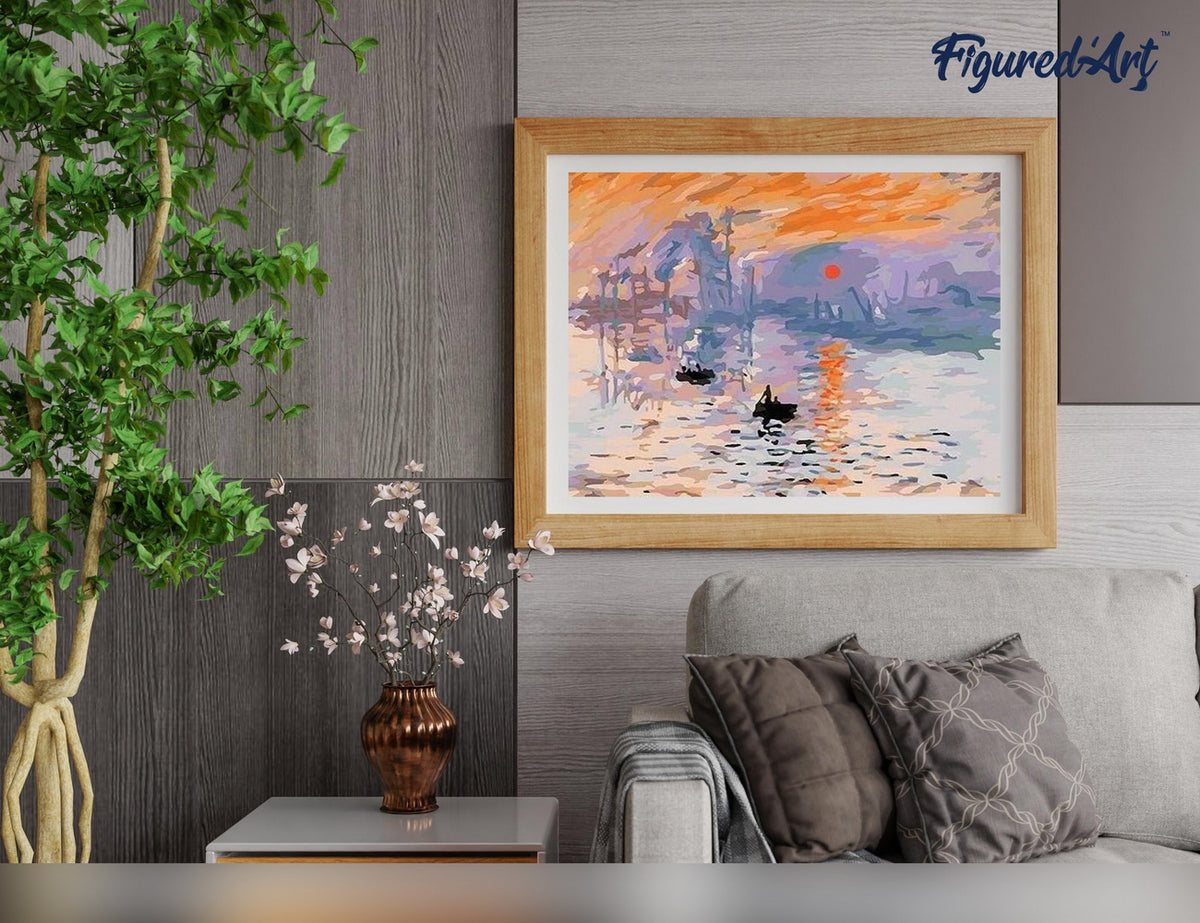 Malen nach Zahlen 40x50cm ohne Keilrahmen Figured’Art Sonnenaufgang – Monet - Kidis Art