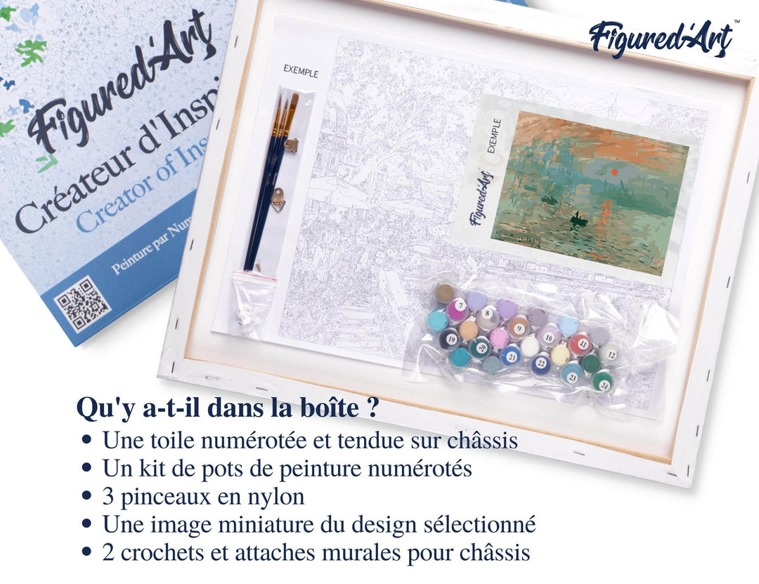 Malen nach Zahlen 40x50cm auf Keilrahmen gespannt Figured’Art Sonnenaufgang – Monet - Kidis Art