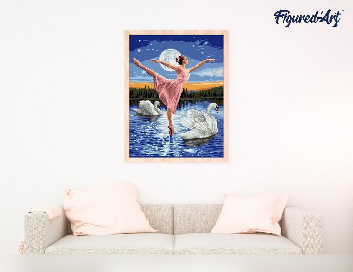 Malen nach Zahlen 40x50cm ohne Keilrahmen Figured’Art Schwanensee - Kidis Art