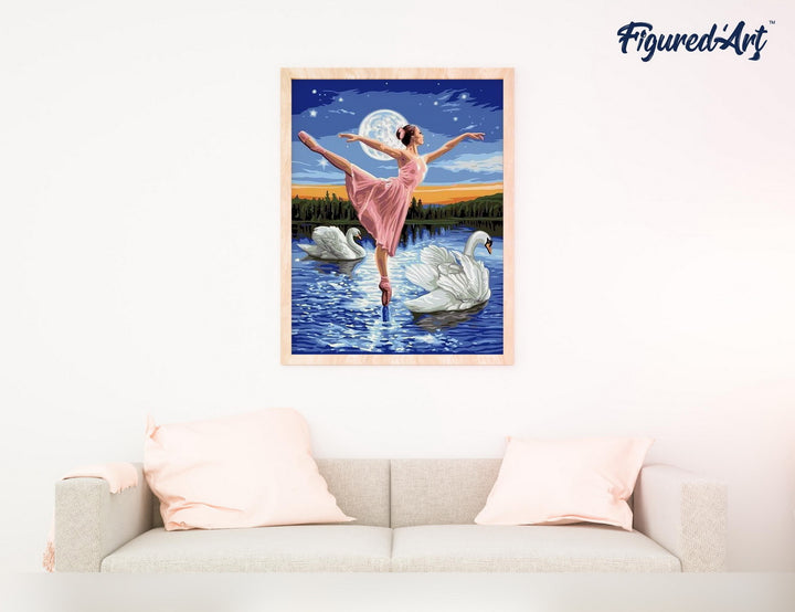 Malen nach Zahlen 40x50cm ohne Keilrahmen Figured’Art Schwanensee