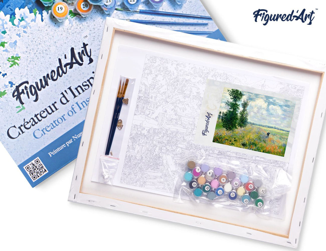 Malen nach Zahlen 40x50cm auf Keilrahmen gespannt Figured’Art Mohnfeld – Monet