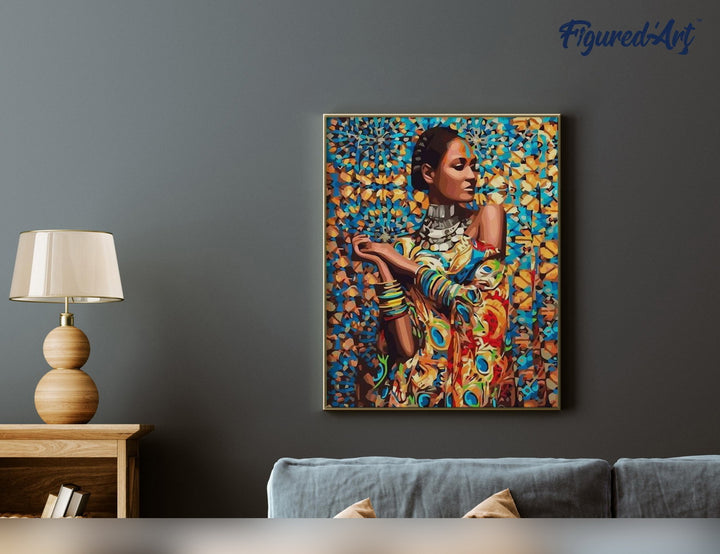 Malen nach Zahlen 40x50cm ohne Keilrahmen Figured’Art Frau in traditioneller Kleidung