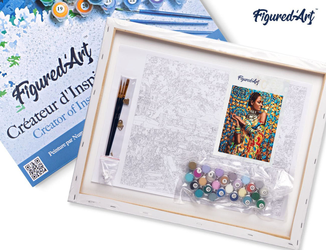 Malen nach Zahlen 40x50cm auf Keilrahmen gespannt Figured’Art Frau in traditioneller Kleidung