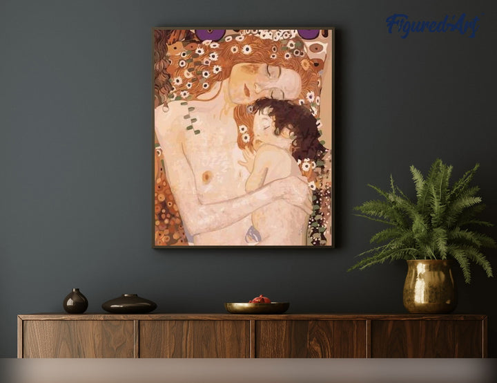 Malen nach Zahlen 40x50cm auf Keilrahmen gespannt Figured’Art Klimt - Mutter und Kind