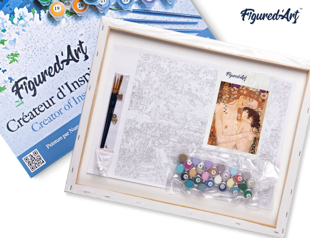 Malen nach Zahlen 40x50cm auf Keilrahmen gespannt Figured’Art Klimt - Mutter und Kind