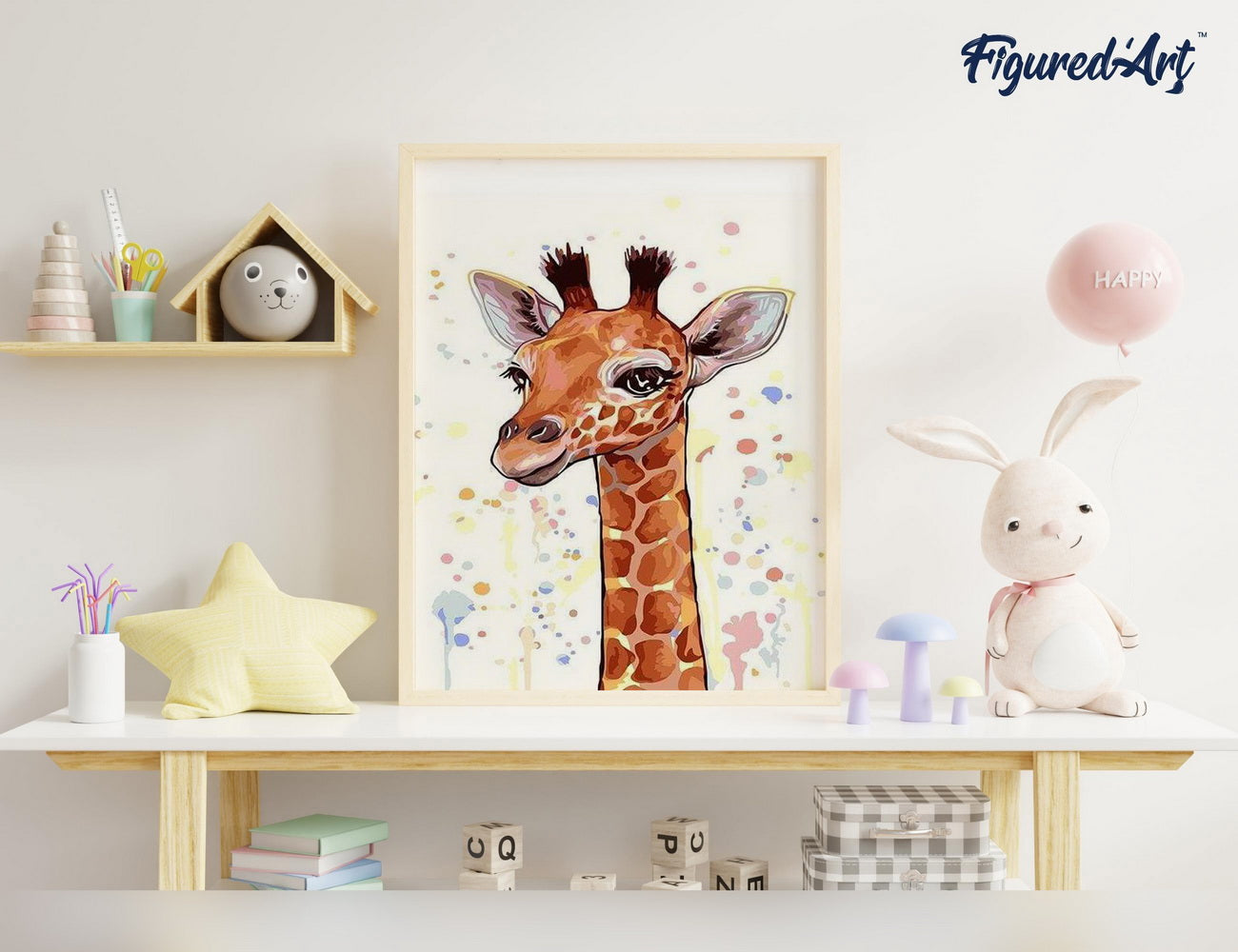 Malen nach Zahlen 40x50cm ohne Keilrahmen Figured’Art Lächelnde Giraffe - Kidis Art