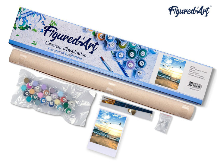 Malen nach Zahlen 40x50cm ohne Keilrahmen Figured’Art Vögel am Strand