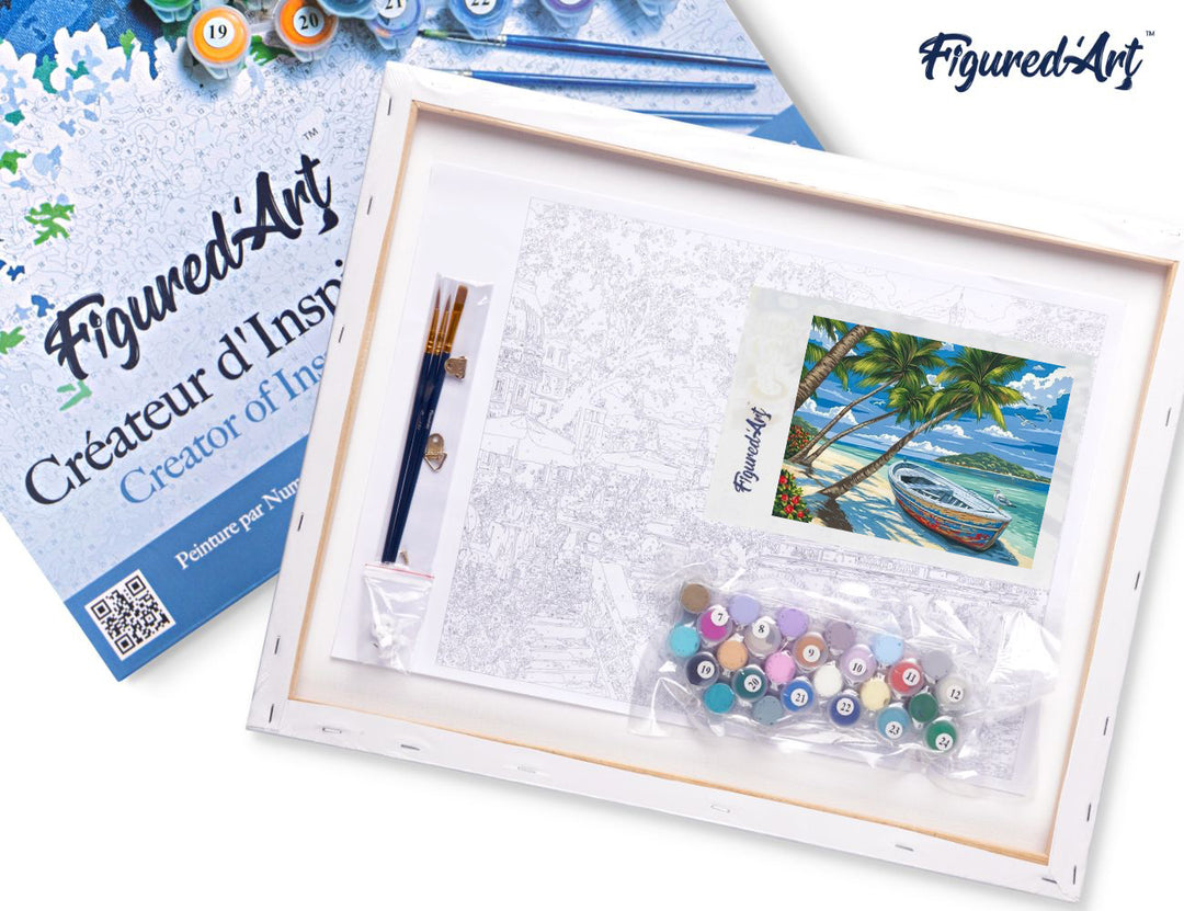 Figured’Art Malen Nach Zahlen Komplettset 40x50cm Auf Keilrahmen Boot Unter Den Palmen - Kidis Art