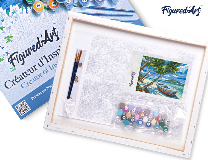 Figured’Art Malen Nach Zahlen Komplettset 40x50cm Auf Keilrahmen Boot Unter Den Palmen - Kidis Art
