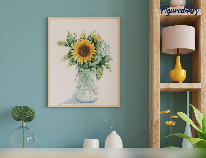 Malen nach Zahlen 40x50cm ohne Keilrahmen Figured’Art Sonnenblumen im Glas