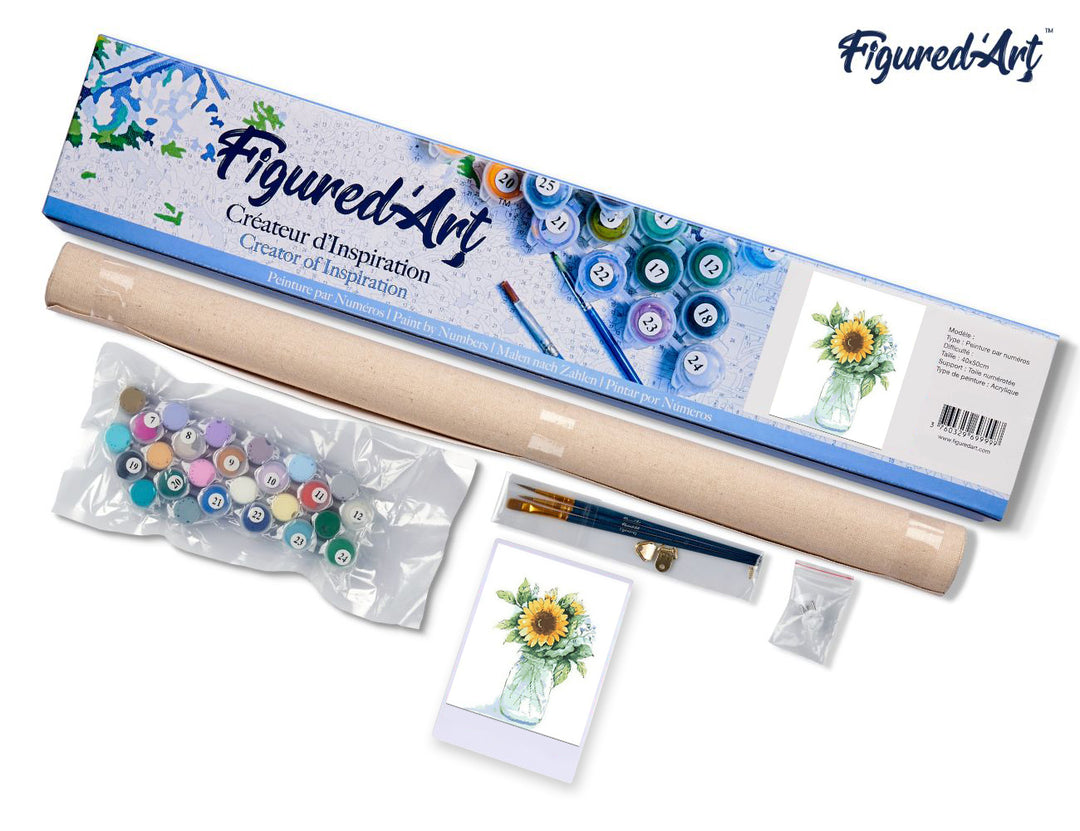 Malen nach Zahlen 40x50cm ohne Keilrahmen Figured’Art Sonnenblumen im Glas