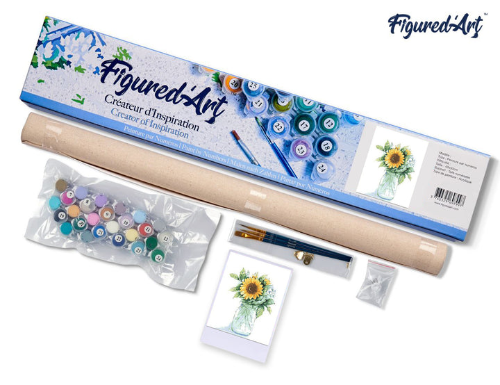 Malen nach Zahlen 40x50cm ohne Keilrahmen Figured’Art Sonnenblumen im Glas