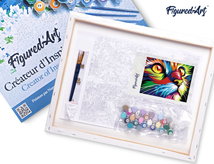 Malen nach Zahlen 40x50cm auf Keilrahmen gespannt Figured’Art Pop Art Raubkatze