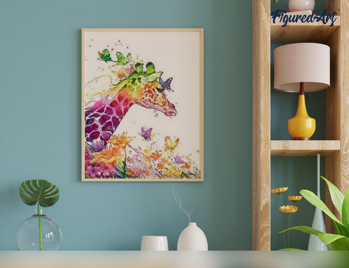 Malen nach Zahlen 40x50cm ohne Keilrahmen Figured’Art Moderne bunte Giraffe