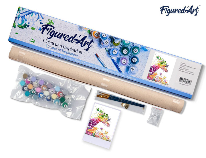 Malen nach Zahlen 40x50cm ohne Keilrahmen Figured’Art Moderne bunte Giraffe