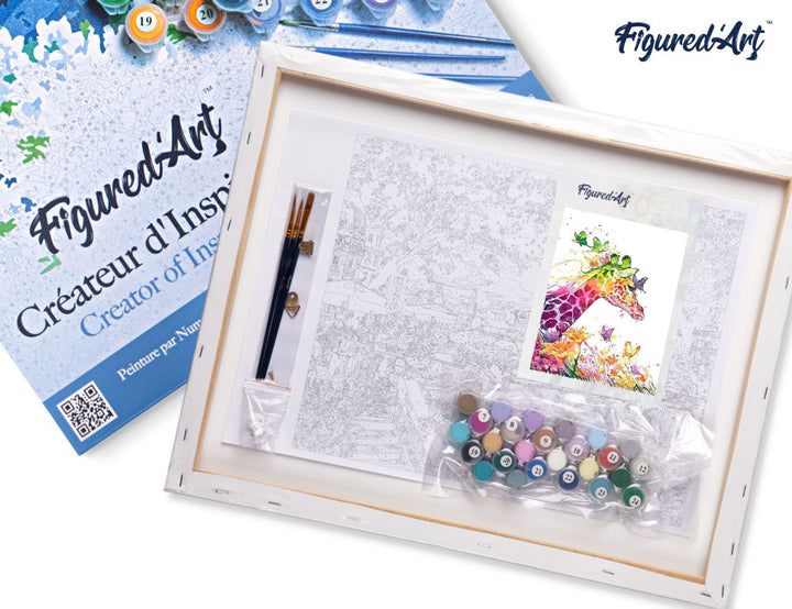 Malen nach Zahlen 40x50cm auf Keilrahmen gespannt Figured’Art Moderne bunte Giraffe