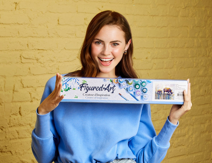 Malen nach Zahlen 40x50cm ohne Keilrahmen Figured’Art Mutter und Baby-Nashorn