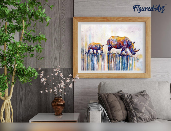 Malen nach Zahlen 40x50cm ohne Keilrahmen Figured’Art Mutter und Baby-Nashorn