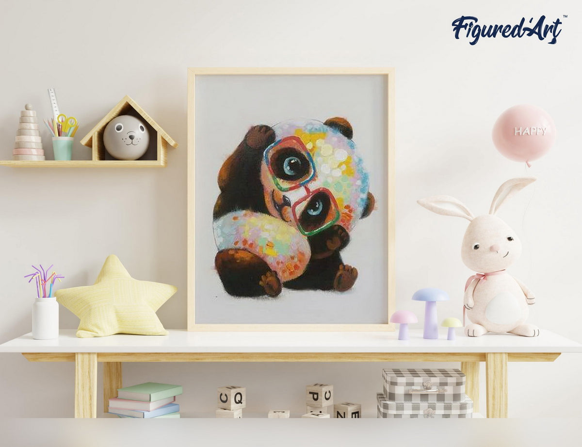 Malen nach Zahlen 40x50cm auf Keilrahmen gespannt Figured’Art Panda und Brille - Kidis Art
