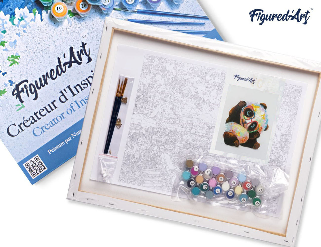 Malen nach Zahlen 40x50cm auf Keilrahmen gespannt Figured’Art Panda und Brille