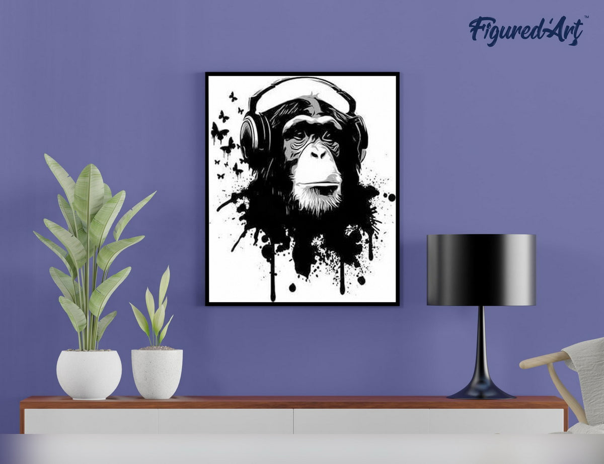 Malen nach Zahlen 40x50cm ohne Keilrahmen Figured’Art Gorilla mit Kopfhörer - Kidis Art