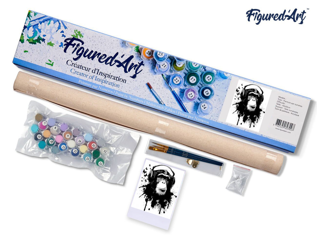 Malen nach Zahlen 40x50cm ohne Keilrahmen Figured’Art Gorilla mit Kopfhörer