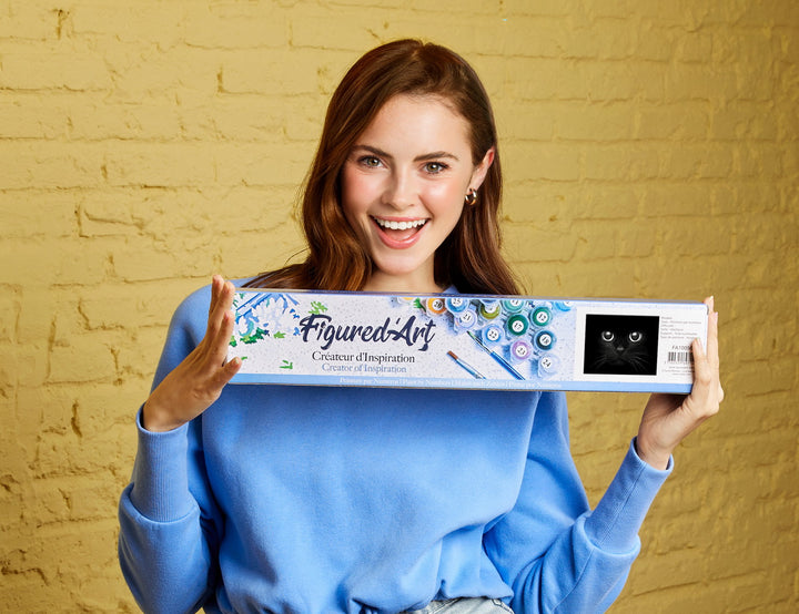 Malen nach Zahlen 40x50cm ohne Keilrahmen Figured’Art Schwarzer Katzenkopf